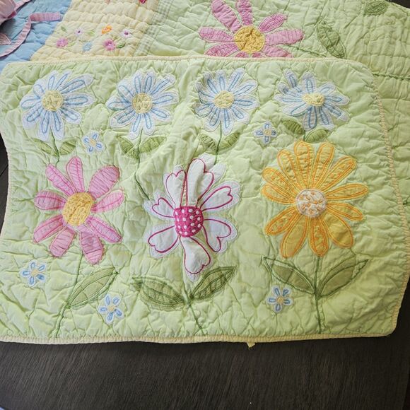 Vtg Pottery Barn Kids Discontinued Green Daisy Garden Full Quilt And 2 Sham Set - Picture 11 of 12